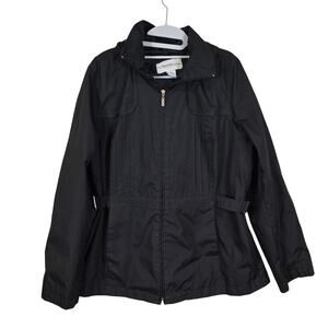 Women's Weather Tamer Black Hooded Rain Coat Jacket | Size Large